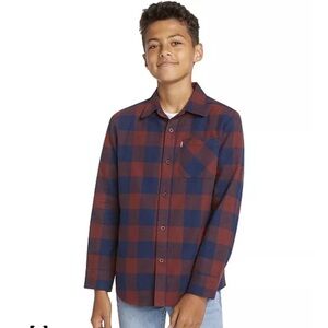 Levi's Big Boys Flannel One Pocket Long Sleeve Shirt Port Plaid Long Button Up